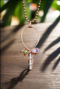 Clear Quartz | Aquamarine | Amethyst | Copper Ankh Pendant