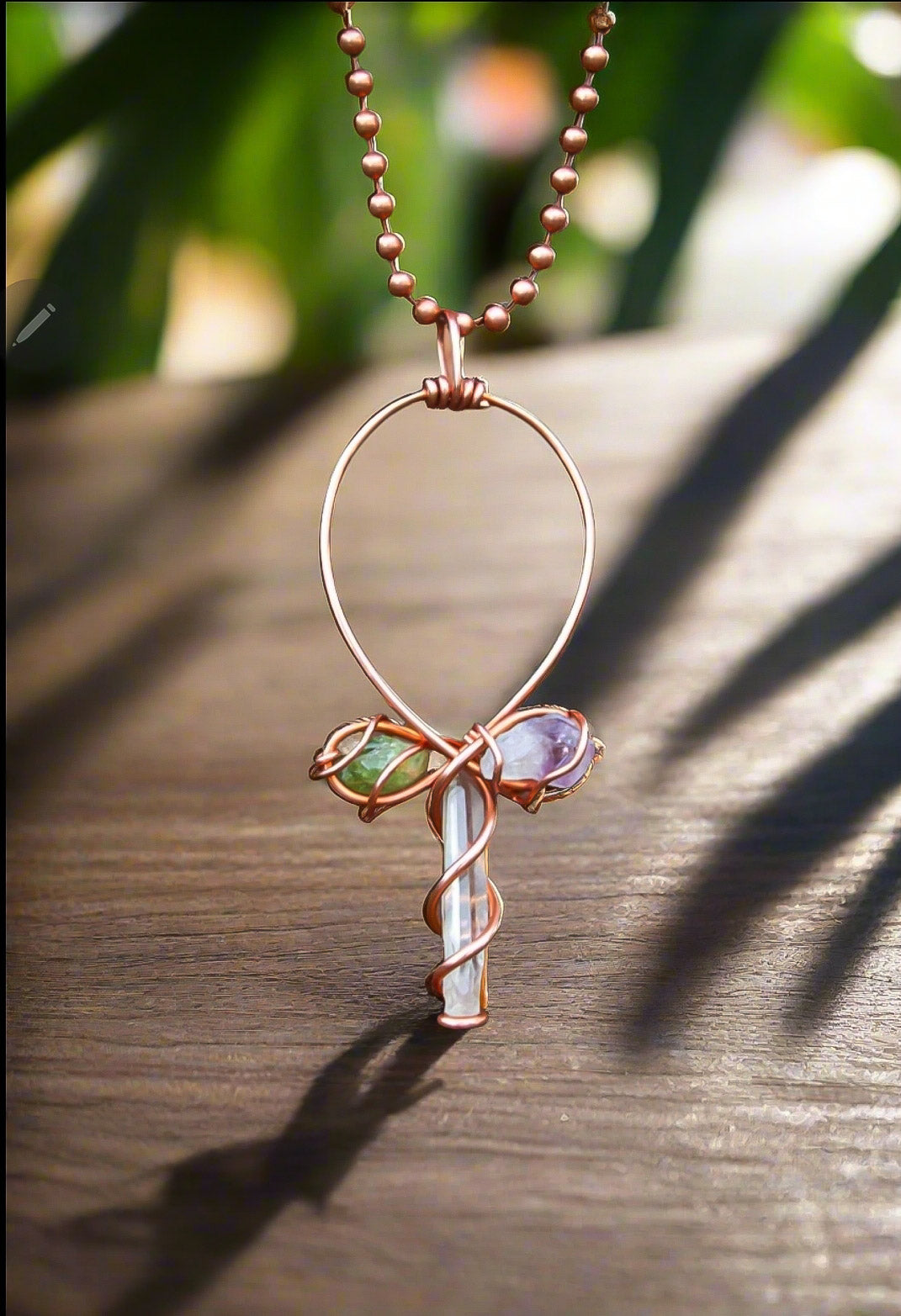Clear Quartz | Aquamarine | Amethyst | Copper Ankh Pendant