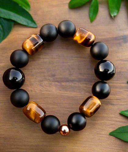 Tiger Eye | Black Qynx & Copper |  Bracelet