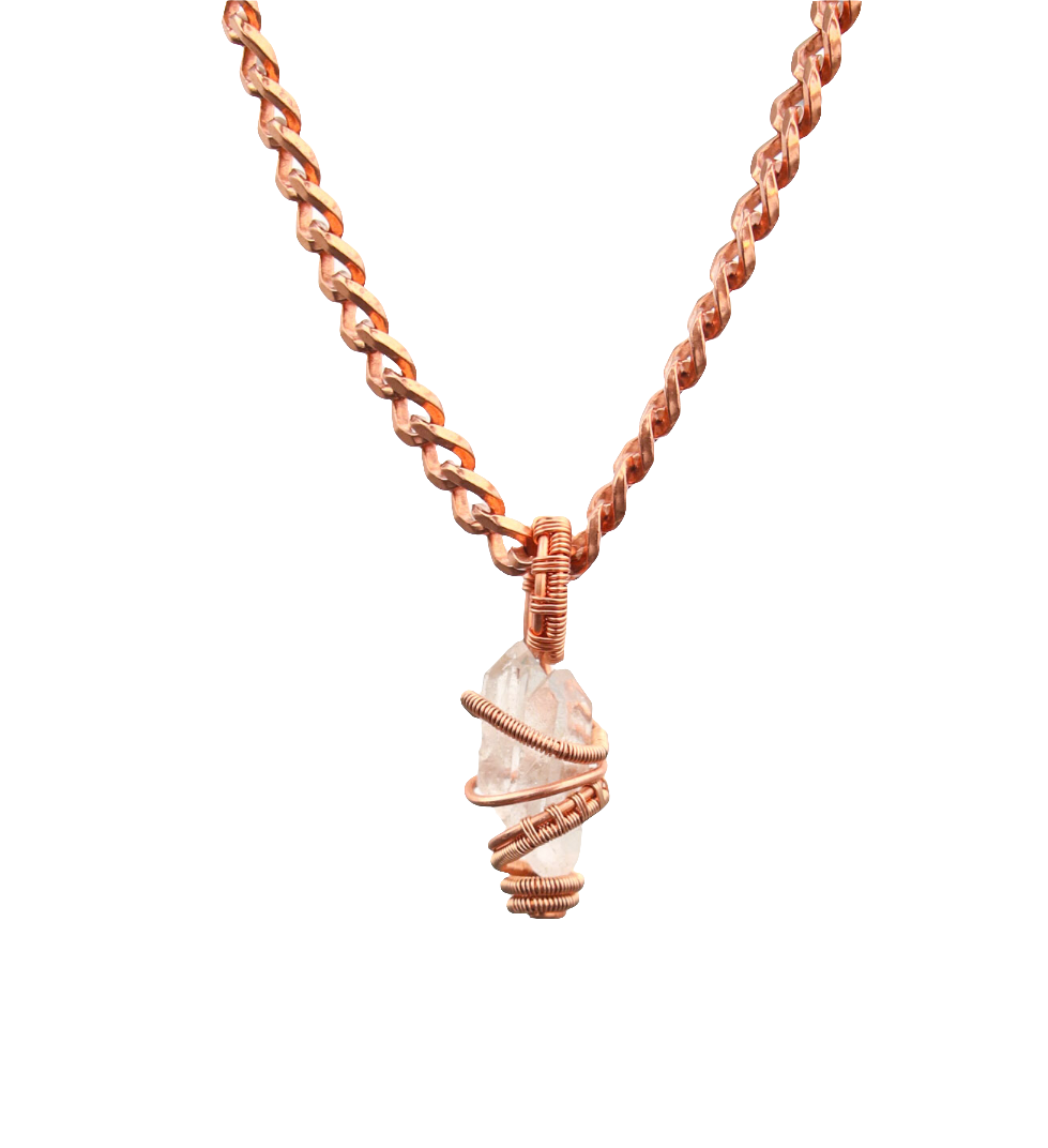 Double Tourmanated | Clear Quartz | Copper | Rose Gold | Necklace & Pendant