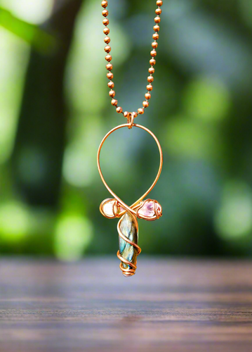 Labradorite | Moonstone | Amethyst | Copper Ankh Pendant