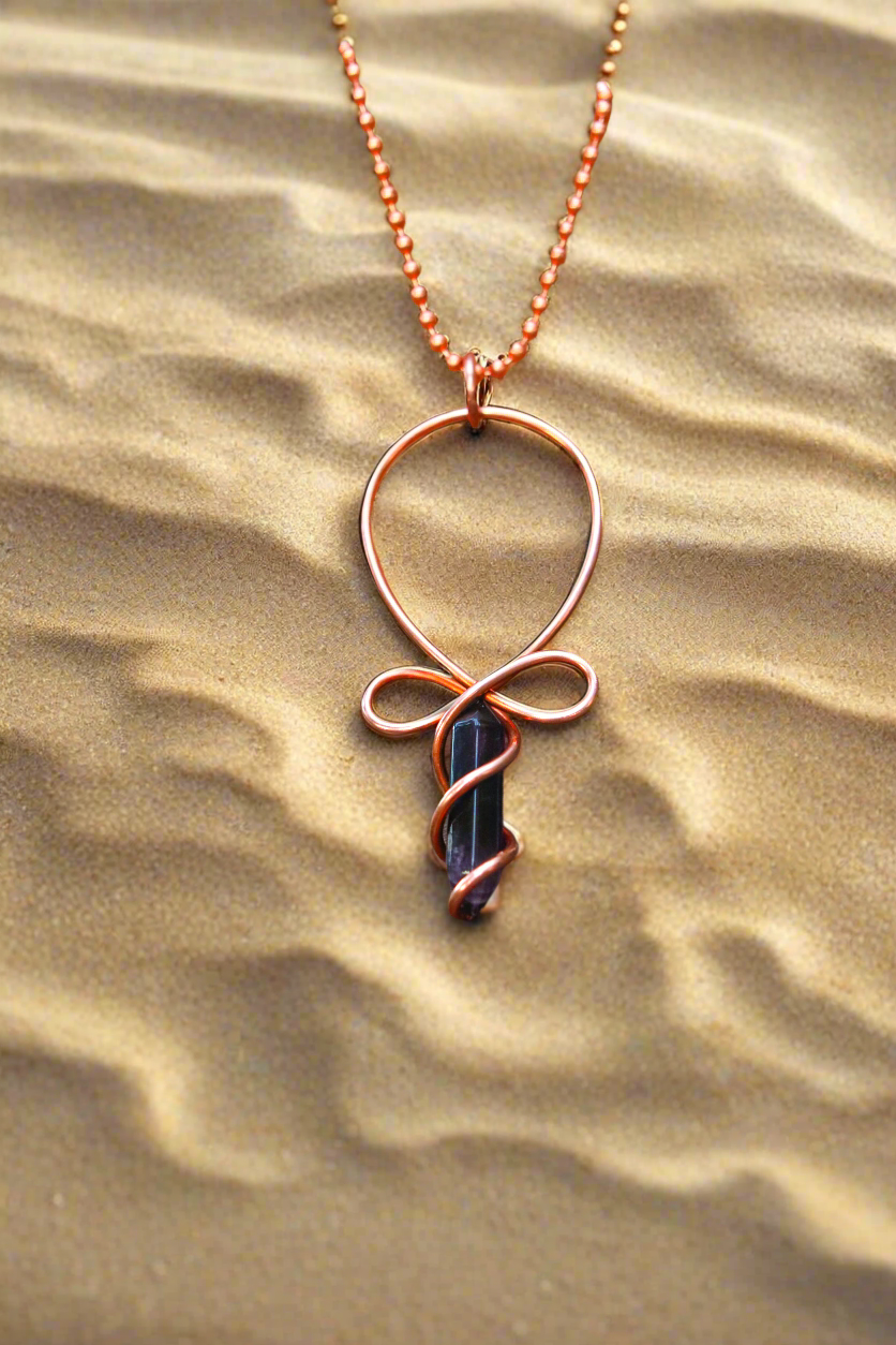 Amethyst | Copper Ankh Pendant