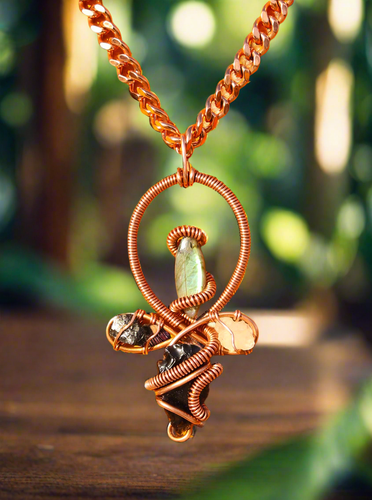 Black Obsidian | Clear Quartz | Labradorite | Elite Shungite | Copper Ankh Pendant