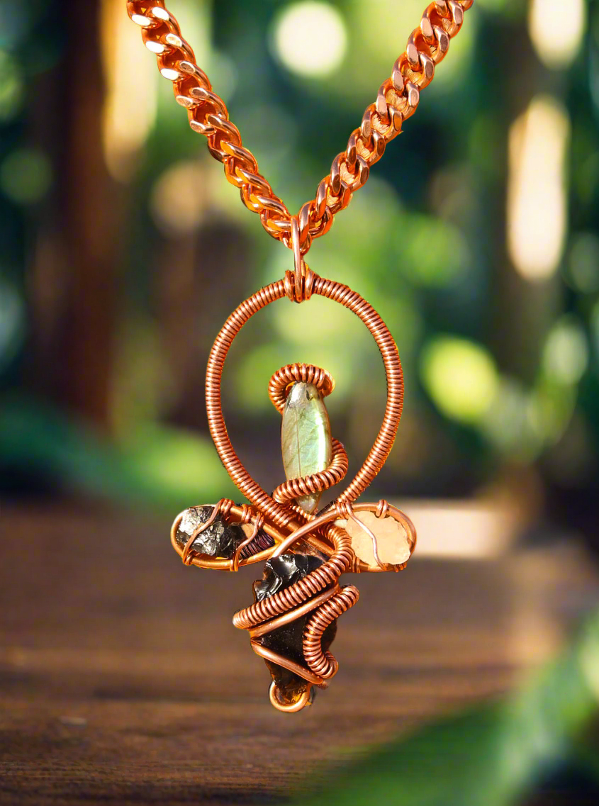 Black Obsidian | Clear Quartz | Labradorite | Elite Shungite | Copper Ankh Pendant