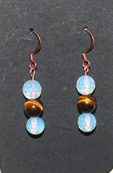 Opalite | Tiger Eye | Copper Earrings