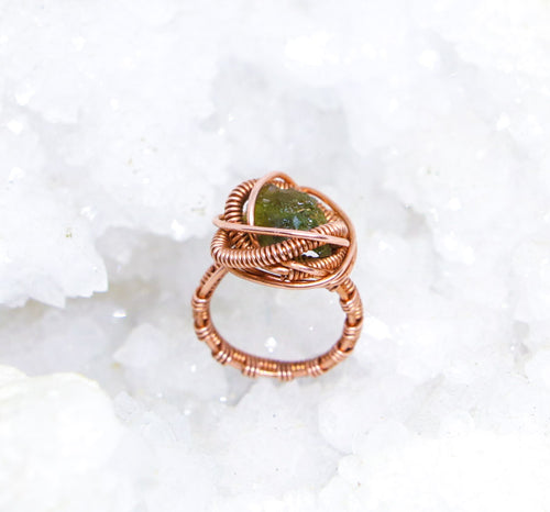 Moldavite | Spiritual Transformation | Copper Ring Size 8.5